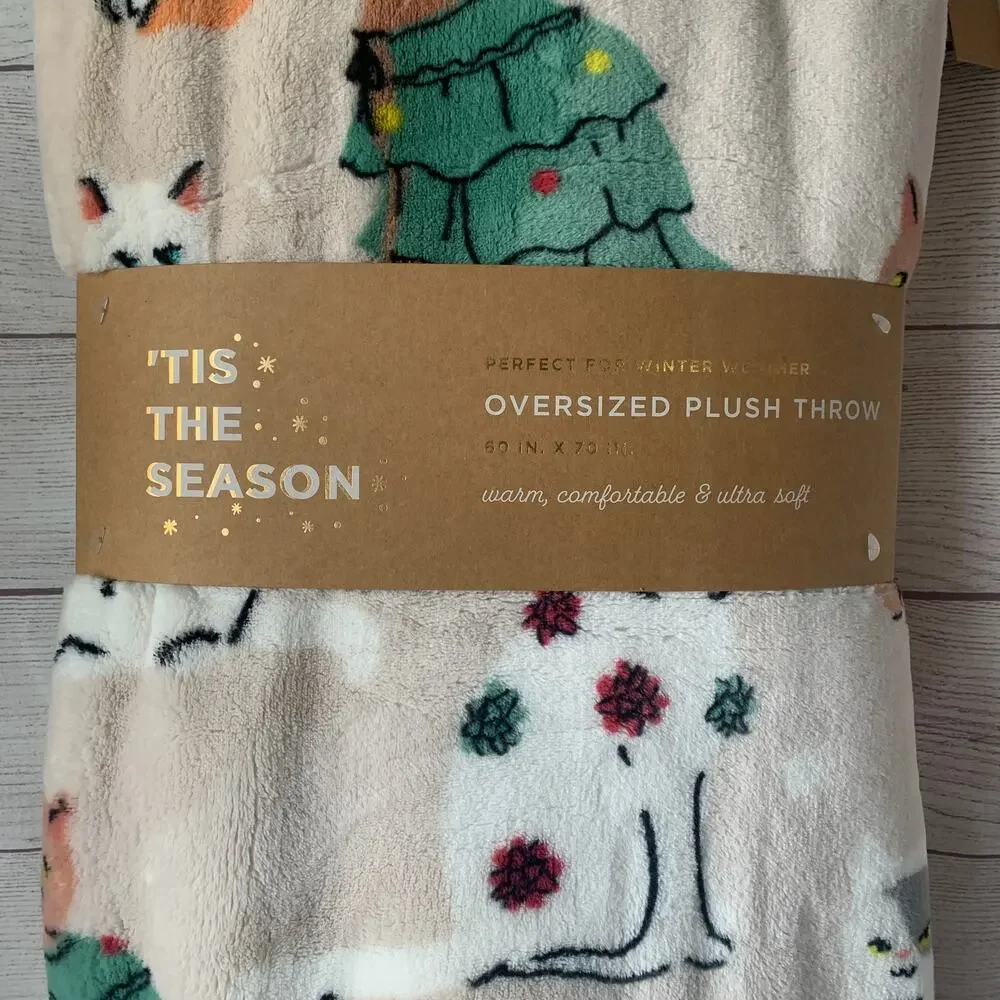 TisThe Season Christmas Cat Blanket Oversized Plush Throw 60x70